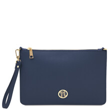 Diva Leather clutch with chain strap Dark Blue