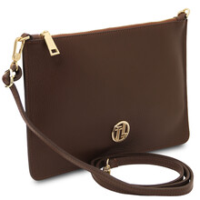 Diva Leather clutch with chain strap Coffee