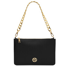 Diva Leather clutch with chain strap Black