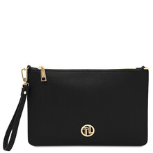Diva Leather clutch with chain strap Black