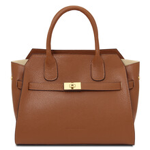 Origami Leather tote Cognac