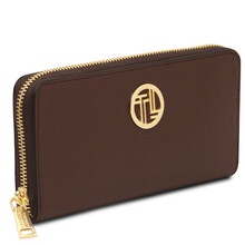 Financier Exclusive zip around leather wallet Coffee