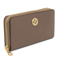 Financier Exclusive zip around leather wallet Dark Taupe