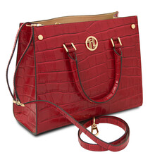 Croque Croc print leather handbag Lipstick Red