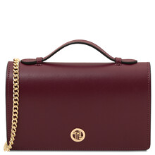 Opera Leather clutch with chain strap Bordeaux