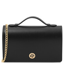 Opera Leather clutch with chain strap Black