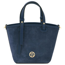 Glacette Suede leather bucket bag Dark Blue
