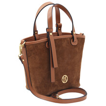 Glacette Suede leather bucket bag Cognac