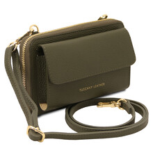 Urania Leather wallet/phone holder with strap Forest Green