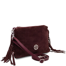 Nomade Suede leather fringe clutch Bordeaux