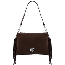Nomade Suede leather fringe clutch Coffee