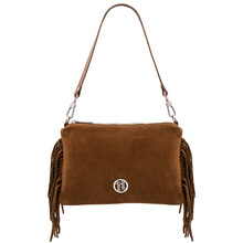 Nomade Suede leather fringe clutch Cognac