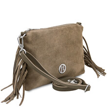 Nomade Suede leather fringe clutch Dark Taupe