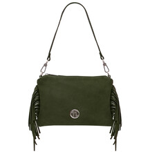 Nomade Suede leather fringe clutch Forest Green