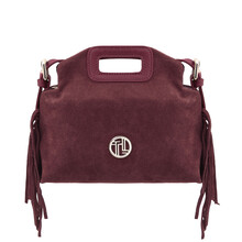 Nomade Suede leather fringe clutch Bordeaux