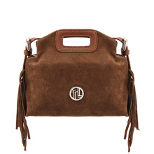 Nomade Suede leather fringe clutch Cognac
