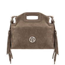 Nomade Suede leather fringe clutch Dark Taupe