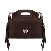 Nomade Suede leather fringe clutch Dark Brown