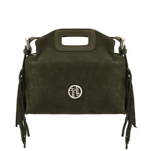 Nomade Suede leather fringe clutch Forest Green