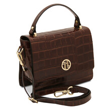 Croque Croc print leather handbag Coffee