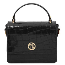 Croque Croc print leather handbag Black