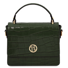 Croque Croc print leather handbag Forest Green