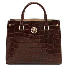 Croque Croc print leather handbag Coffee
