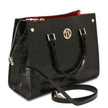 Croque Croc print leather handbag Black