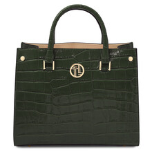 Croque Croc print leather handbag Forest Green
