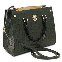 Croque Croc print leather handbag Forest Green