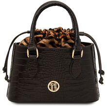 Croque Croc print leather handbag Coffee