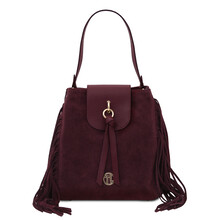 Nomade Suede leather fringe shoulder bag Bordeaux