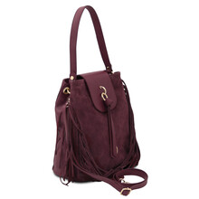 Nomade Suede leather fringe shoulder bag Bordeaux