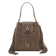 Nomade Suede leather fringe shoulder bag Dark Taupe