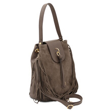 Nomade Suede leather fringe shoulder bag Dark Taupe