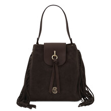 Nomade Suede leather fringe shoulder bag Dark Brown