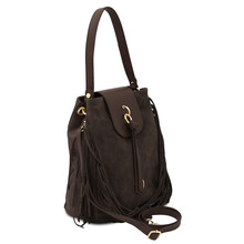 Nomade Suede leather fringe shoulder bag Dark Brown