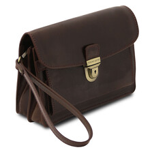 Borseta barbati din piele naturala Tuscany Leather maro inchis Max