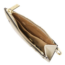 Leather card holder with handle Beige