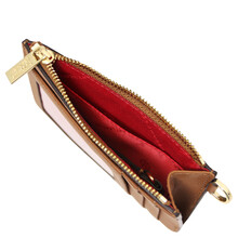 Leather card holder with handle Cognac