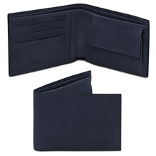 Exclusive 2 fold leather wallet for men with coin pocket Dark Blue