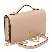 Opera Leather clutch with chain strap Nude