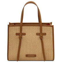 Frame Straw effect shoulder bag Cognac