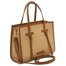 Frame Straw effect shoulder bag Cognac
