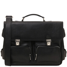 Ventimiglia Leather multi compartment TL SMART briefcase with front pockets Black
