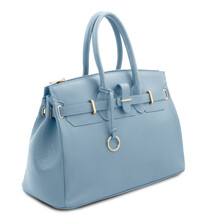 TL Bag Leather handbag with golden hardware Light Blue