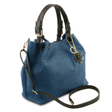 TL KeyLuck Woven printed leather shopping bag Denim