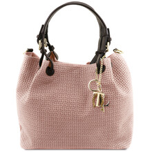 TL KeyLuck Woven printed leather shopping bag Nude