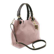 TL KeyLuck Woven printed leather shopping bag Nude