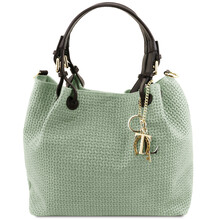 TL KeyLuck Woven printed leather shopping bag Mint Green